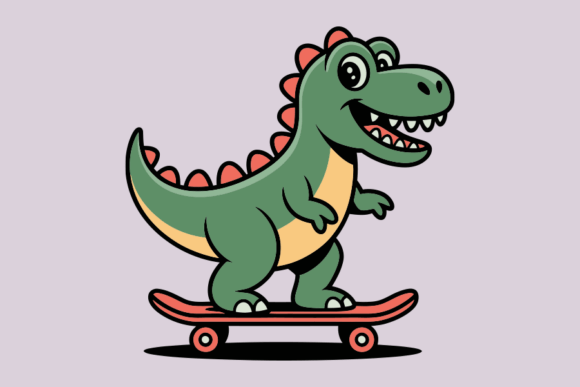 Cartoon Dinosaur Riding a Skateboard: A Dynamic Design Asset