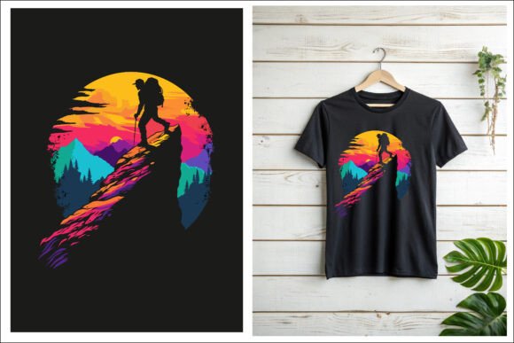 Colorful Hiking Adventure Sunset T-Shirt: Capturing the Trail in Wearable Art