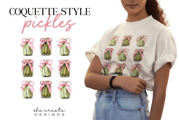 Coquette Pickles Design PNG: A Watercolor Touch of Whimsy