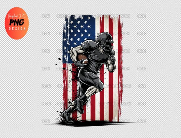 Distressed American Flag Football Player: A Bold Graphic for Game Day