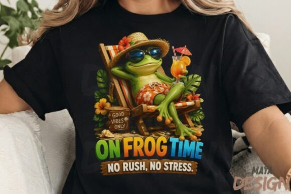 Embrace the Chill: The On Frog Time No Rush No Stress Funny PNG