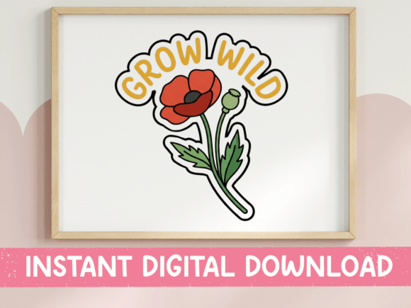 Grow Wild Red Poppy Flower Sticker: A Bold Graphic for Nature-Inspired Branding