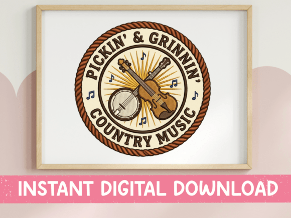 Pickin and Grinnin Country Music Badge: Your Go-To Design Asset