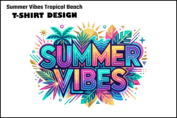 Summer Vibes Tropical Beach T-Shirt Desi: Vibrant Typography